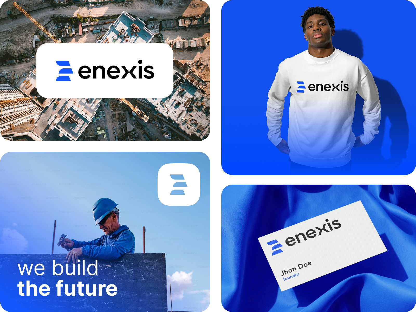 Enexis Constructions Logo blue branding business company constructions creative elogo enexis logo realestate