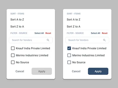 Advanced Filter Component - Search, Sort & Multi-Filter System b2b checkbox component componentdesign dashboard datatable datavisualization designsystem figma filter productdesign search searchbar sorting uidesign uiux uxdesign vendor