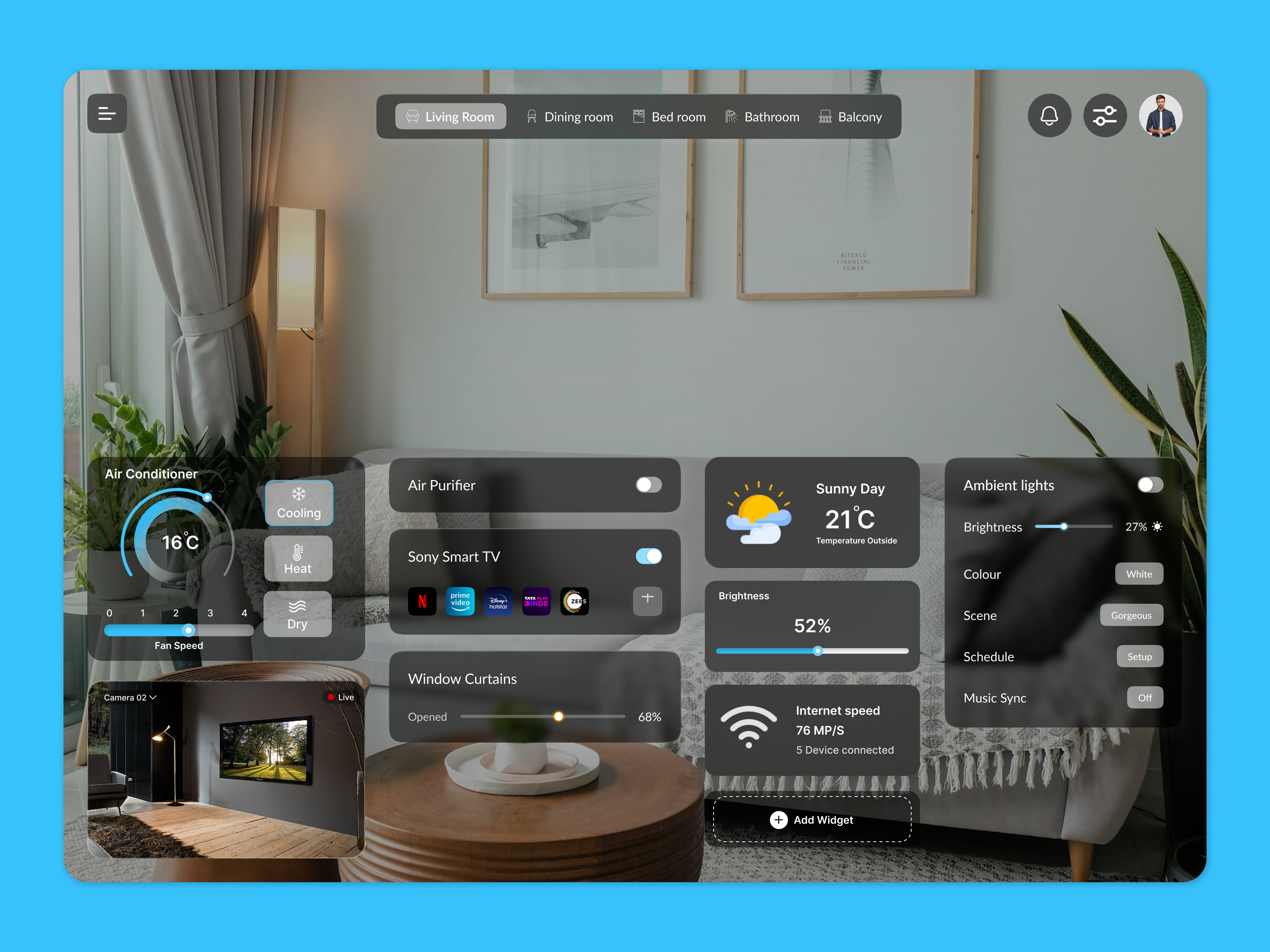 Smart Home Dashboard UI — Modern Home Automation controlpanel dashboard designinspiration dribbble figma glassmorphism homeautomation interface iot modernui productdesign saas smarthome smartliving uidesign uxdesign webdesign webui