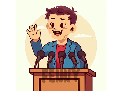 Cartoon of a Boy Standing on a Podium america american background candidate celebration concept day democracy election event figure freedom government nation national patriotic politics president us usa