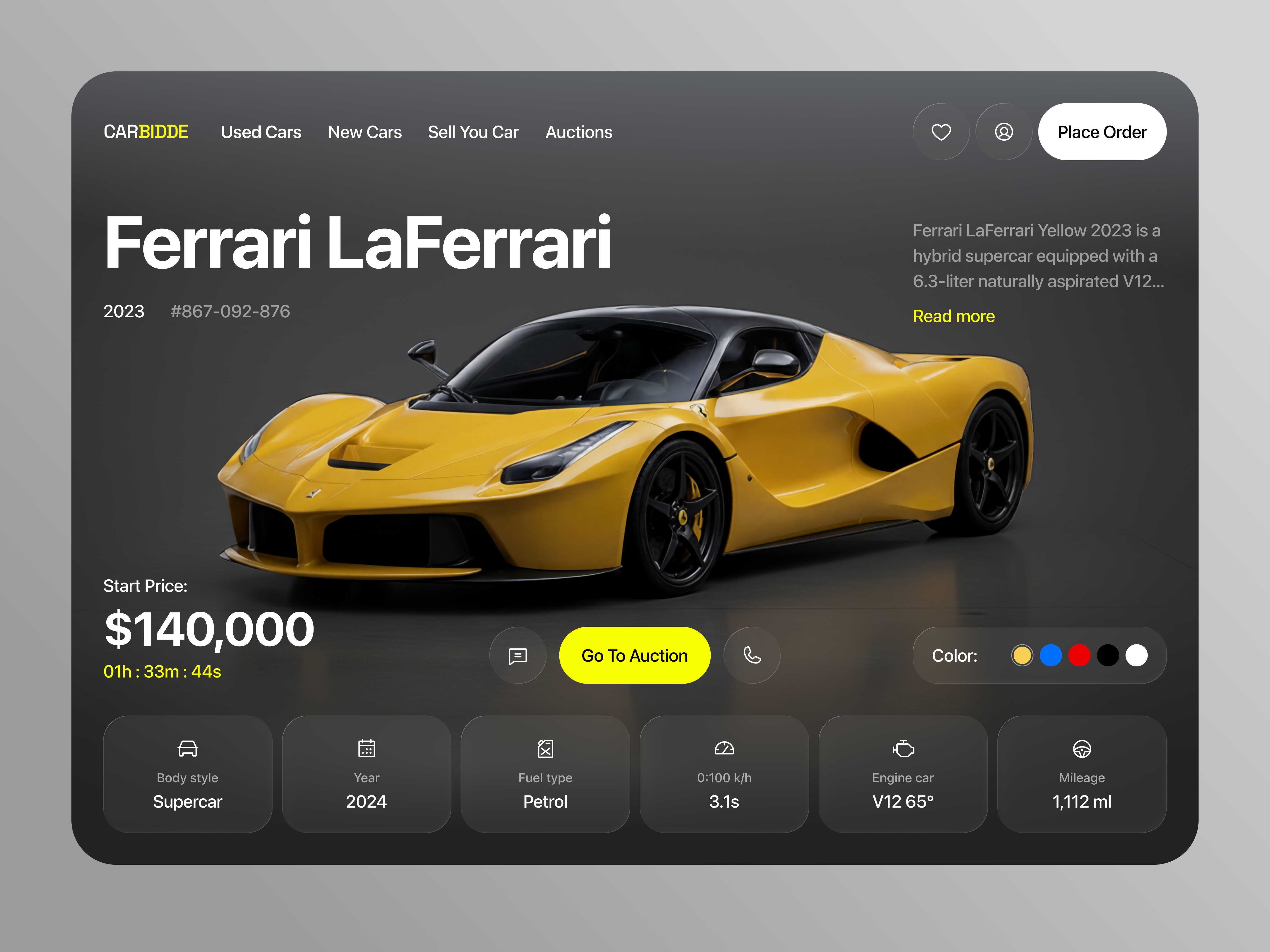 Example of Luxury Car Auction Web Platform UI