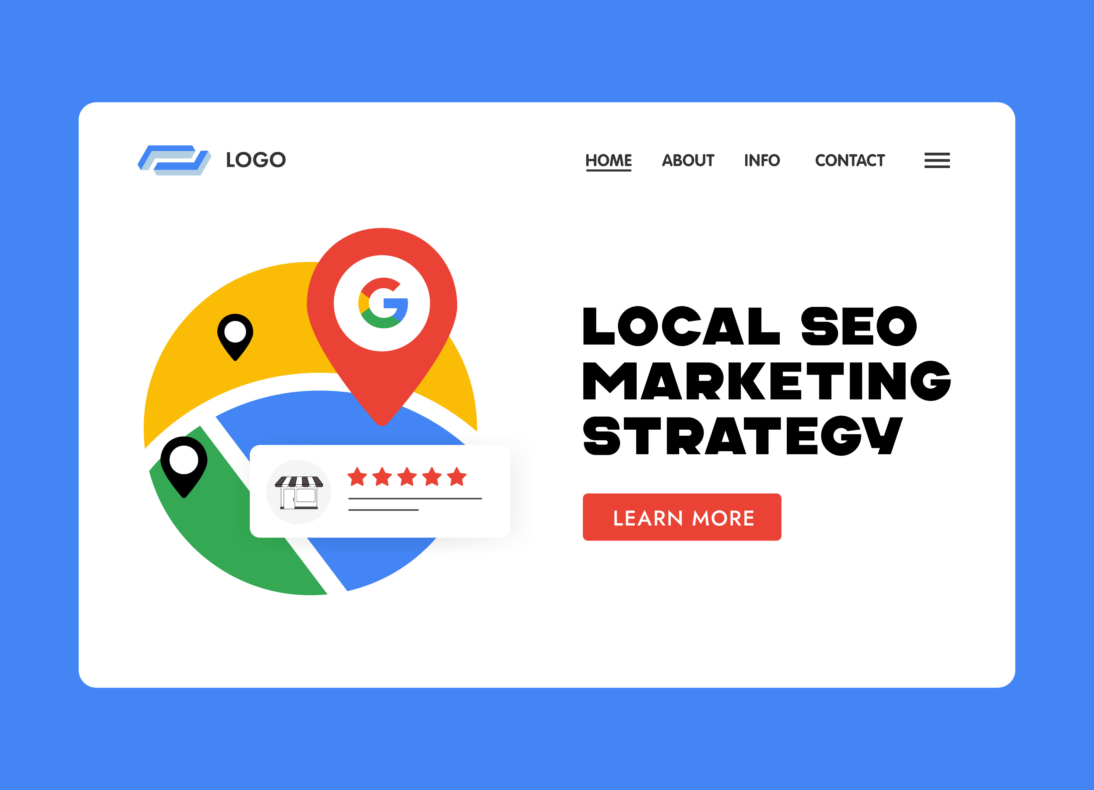 Local SEO marketing strategy landing page illustration app business design flat design google graphic design icon illustration landing page local seo marketing seo ui ui illustration vector web design
