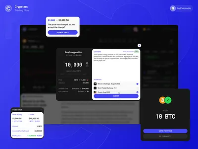 Crypsters: Trading Flow UI bitcoin button component crypsters crypto cryptocurrency design interface modal platform pop over pop up trade trading ui ux