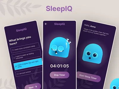 SleepIQ - Sleep Tracking App 3d animation app design branding character design clean colorful dark mode gradient colorful button s graphic design logo modern motion graphics playful product design ui ui ux user experience user interface