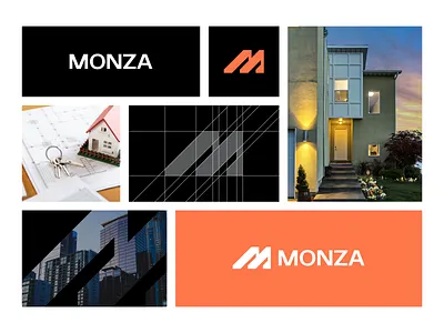 Monza - Real Estate, Construction, Logo & Brand Identity brand guideline brand identity branding construction custom logo design graphic design initial logo logo logo brand identity logo design monogram logo monza real estate real estate real estate logo realtor