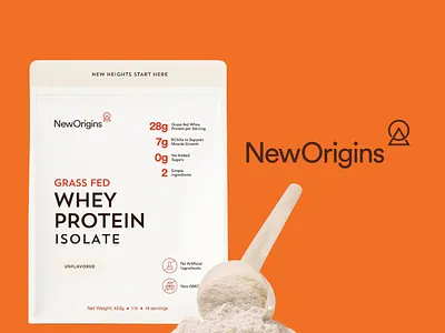 NewOrigins - Organic Supplements Final Logo + Packaging Design abstract brand identity logo logo design modern protein protein packaging proteins supplement supplement packaging supplements whey whey packaging whey protein