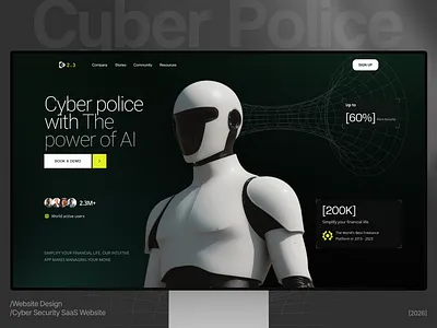Cyber Security SaaS Website - Two point 3 ai saas cyber security design cyber security website cybersecurity dark theme landing page dribbbleshots figma design modern landing page robotics web design