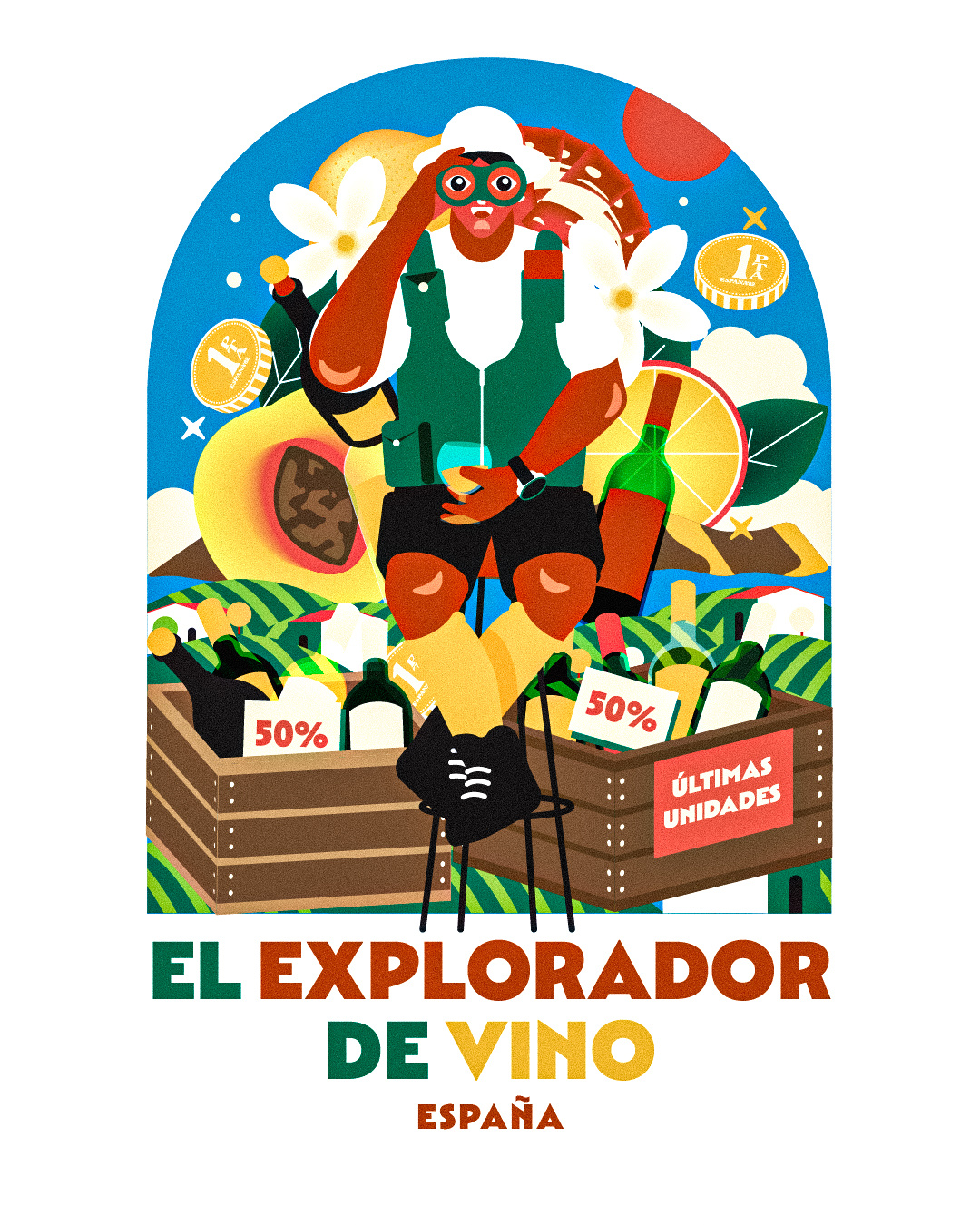 Hunting Bargain Wines bold color illustration playful spain wine wine