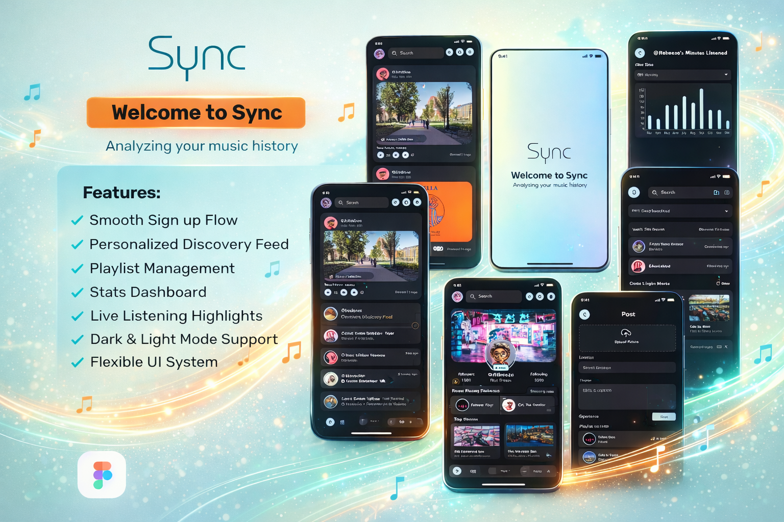 🎧 Sync – A Bold, Social Music App Experience branding design figma graphic design illustration mobile app design prototyping wireframing