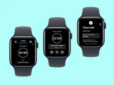 WatchApp wireframe for a Pilates exercise timer. exercise fitness pilates timer watchapp watchos wellness wereable