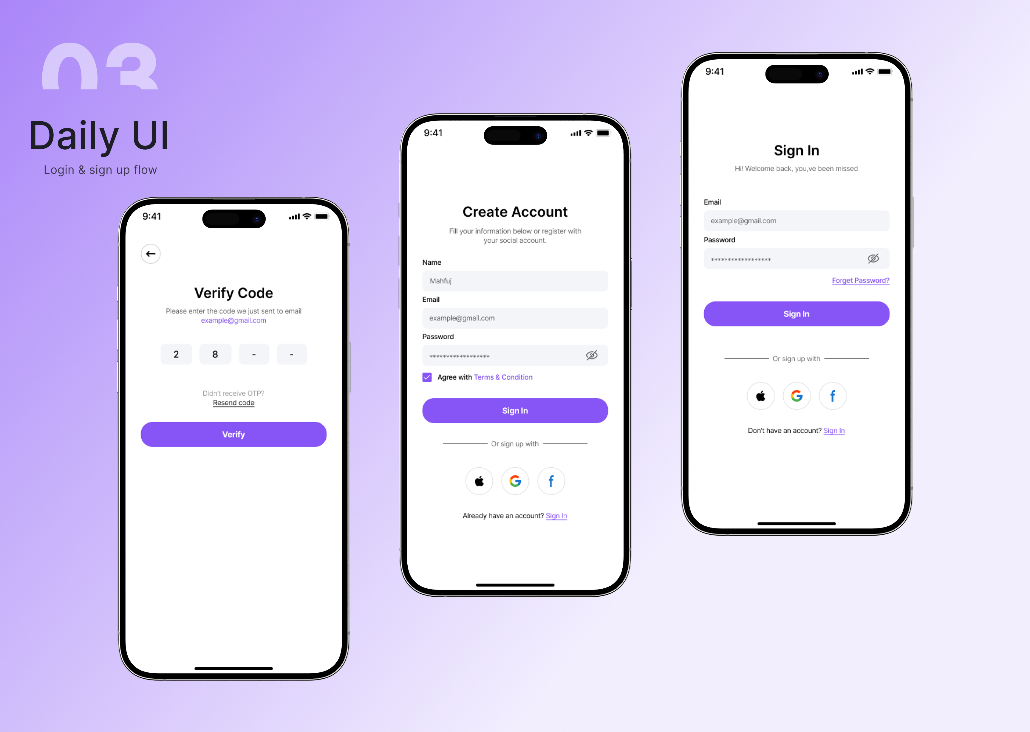 Daily UI #03 — Login & Sign-Up Flow app design authentication dailyui figma interface login flow minimal mobile ui onboarding signup flow uidesign