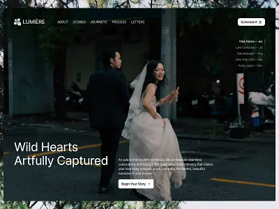 LUMIÈRE - Pre Wedding Photography Studio (HERO SECTION) aesthethic agency clean cleanlayout editorial elegant hero invitation landing page levian love minimal modern motion graphics plan product design ui valentine website wedding