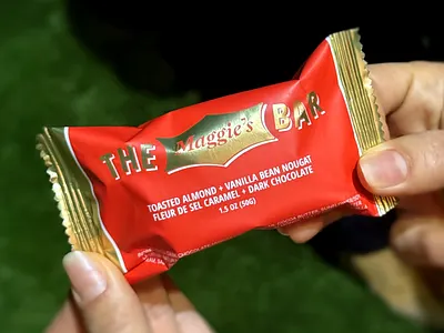The Maggie's Bar candy wrapper graphic design packaging