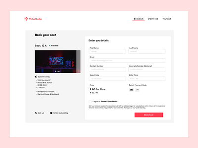 Seat Book Form - Gamer Cafe branding design ui ux web