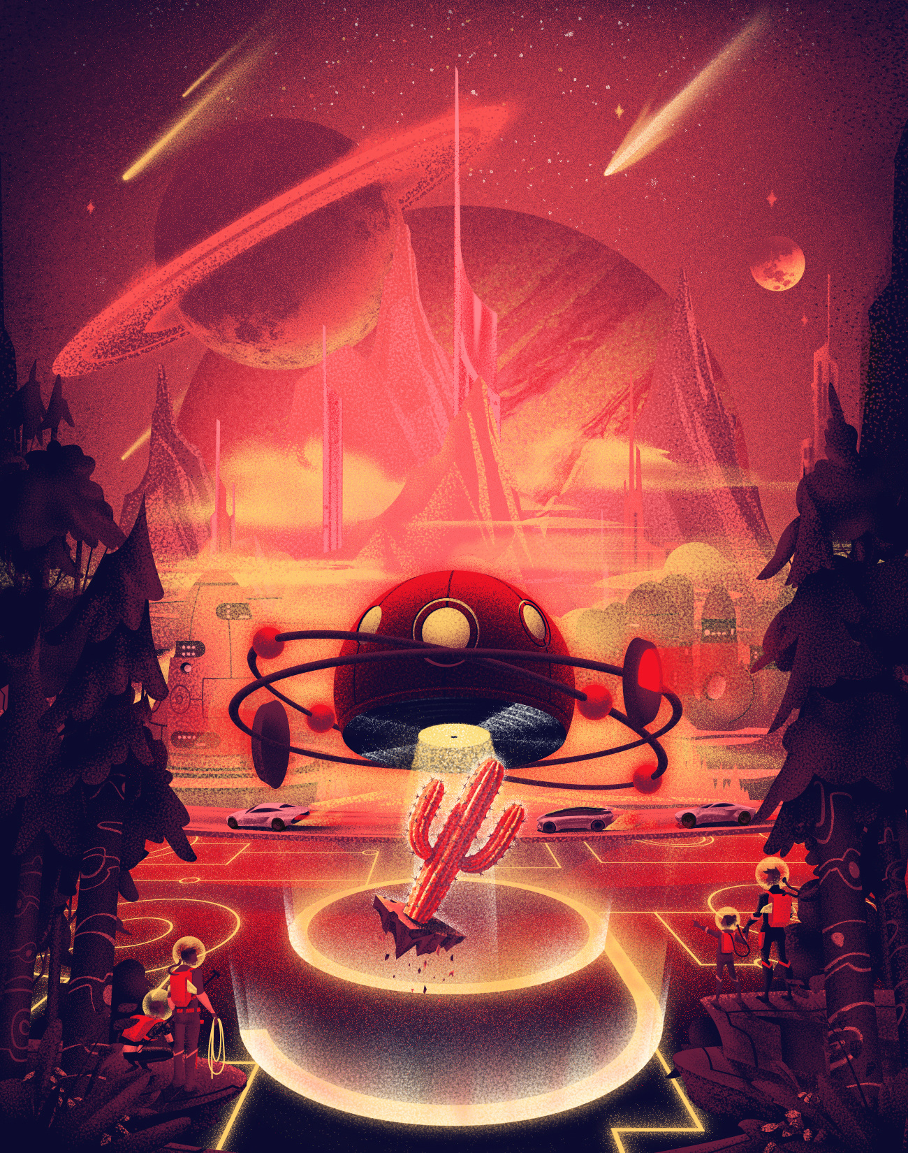 Main visual poster for Cactus Music Festival 2026 Another option alien branding cactus cliff explore graphic design illustration music festival planet record ufo