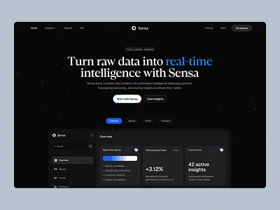 Sensa - Real-time Intelligence Platform analytics dark mode dashboard data visualization design enterprise hero section intelligence interface landing page modern platform product design saas tech ux design web web design website