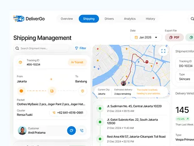 DeliverGo — Shipping Management Dashboard dashboard dashboard design delivery delivery dashboard logistics shipment shipment dashboard shipment tracking ui ui design uiux