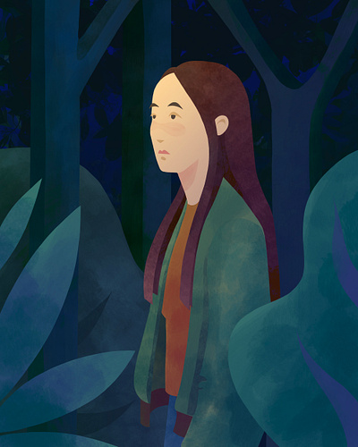 Girl in the forest illustration