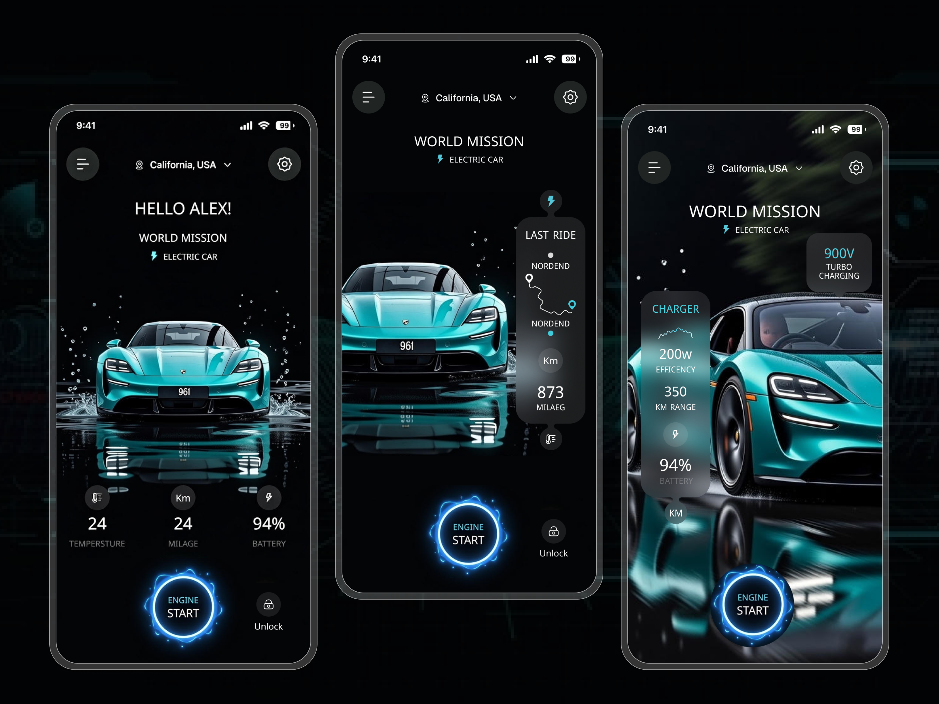 Smart Electric Car Remote Control Mobile App Design. automotive dashboard automotive ui car control app car remote control connected car dark mode ui electric car app electric vehicle ui ev charging app ev dashboard ev mobile app futuristic ui mobile app design smart ev smart mobility smart vehicle app ui ux design vehicle tracking