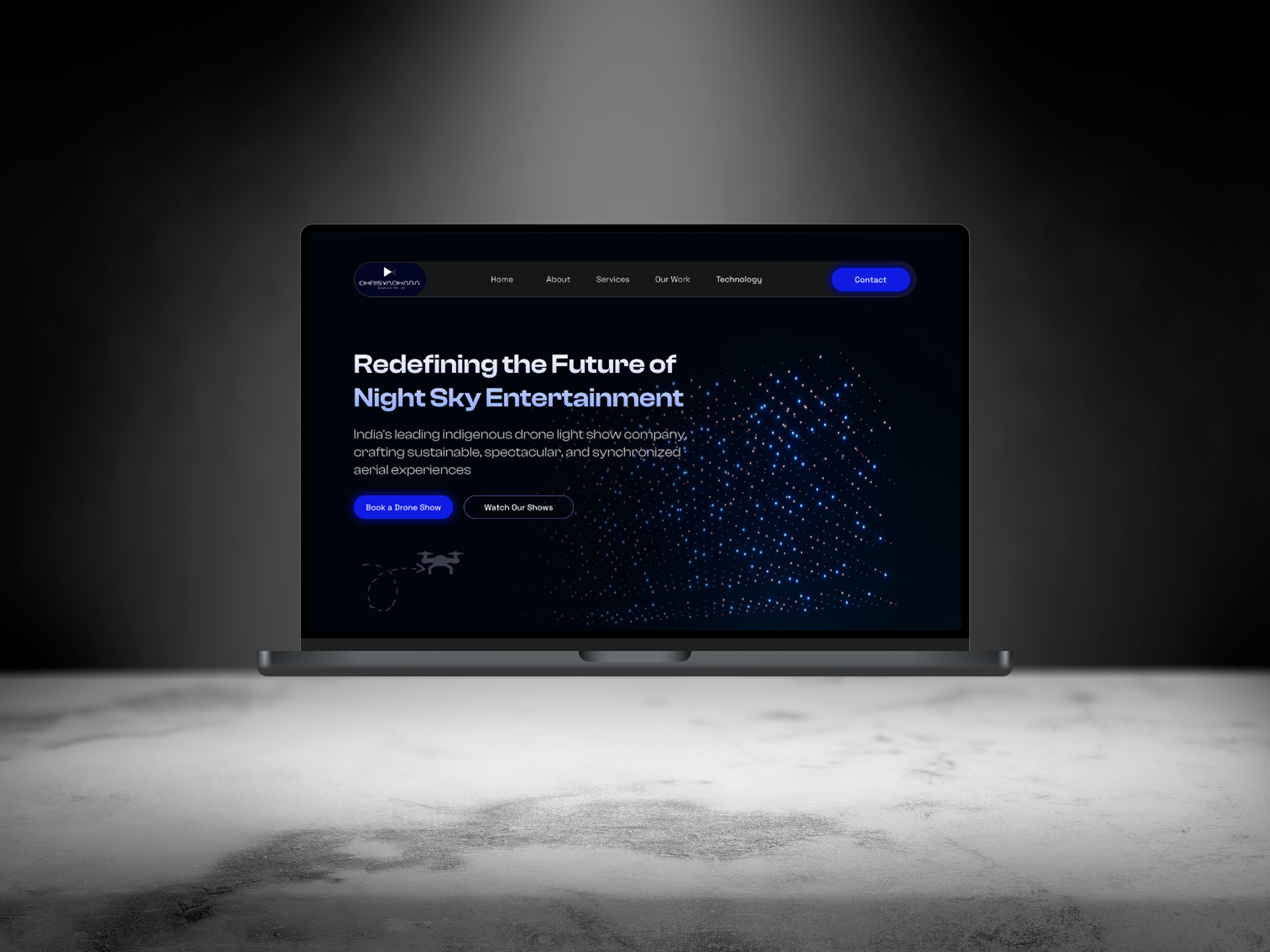 Drone Light Show Event Website – UI Design creativedesign darkui eventwebsite figma landingpage uiux uxdesign webdesign websiteui