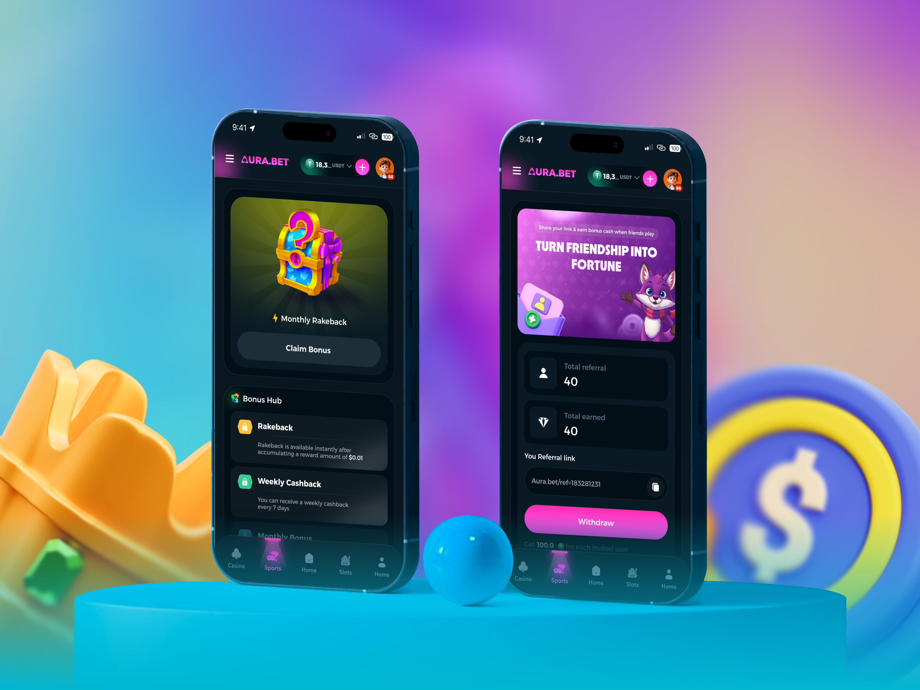 Casino Bonus - Withdrawal animation app betting bonus casino casino app casino interface casino ui gambling gambling app gaming gaming app invite mobile online casino refer referral rewards withdraw withdrawal