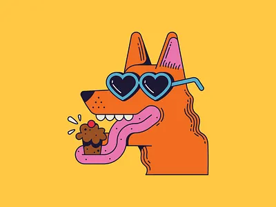 Pupcakes baked goods bakery dog illustration line art muffin restaurant summer sunglasses