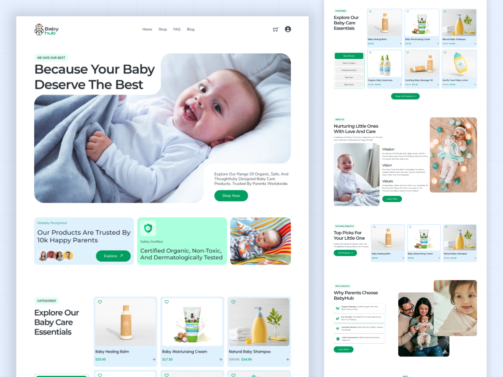 Modern Baby Care Store Web creative website dribbble website ecommerce website landing page design minimal ecommerce minimal website online shop design online store design popular website raddito agency recent web design shopify style ui design ux design web design website design