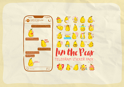 LIZI THE PEAR - TELEGRAM STICKER PACK drawing graphic design illustration sticker sticker design