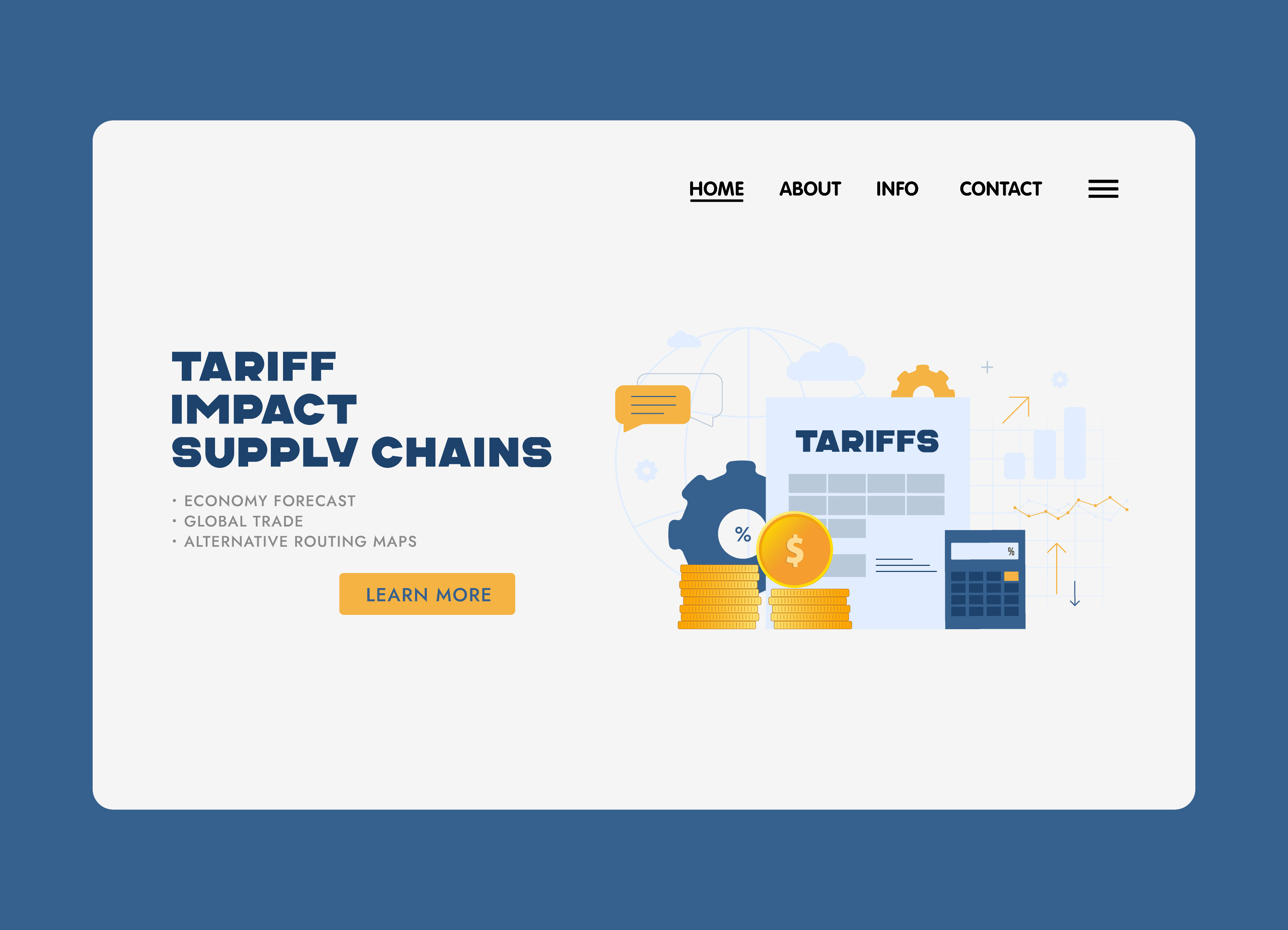 Tariff Impact on Supply Chains Vector Illustration Landing page branding business design finance flat design global trade graphic design illustration landing page marketing illustration supply chain tariff illustration tariff impact template ui ui illustration vector illustration web design