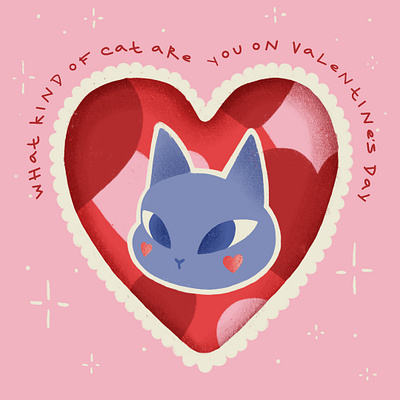 what kind of cat are you on valentine's day art cat character cute digital drawing greeting card heart illustration love painting photoshop sketch valentines day