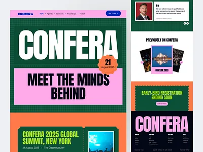 Confera - Modern Event & Conference Website UI UX Design clean ui conference design conference website creative website design inspiration event landing page event platform event website minimal design modern web design panze responsive website schedule layout speaker showcase ticket booking ui ux design ux ui web design website design