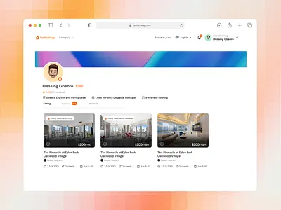 Host Profile - Rentischeap apartment app clean design host profile reviews shortstay tourism ui user profile ux web