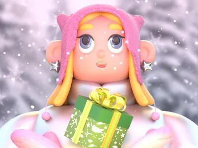 Birthday card 3d character birthdat blender3d cartoon character blender character design cute character female gift girl snow winter woman