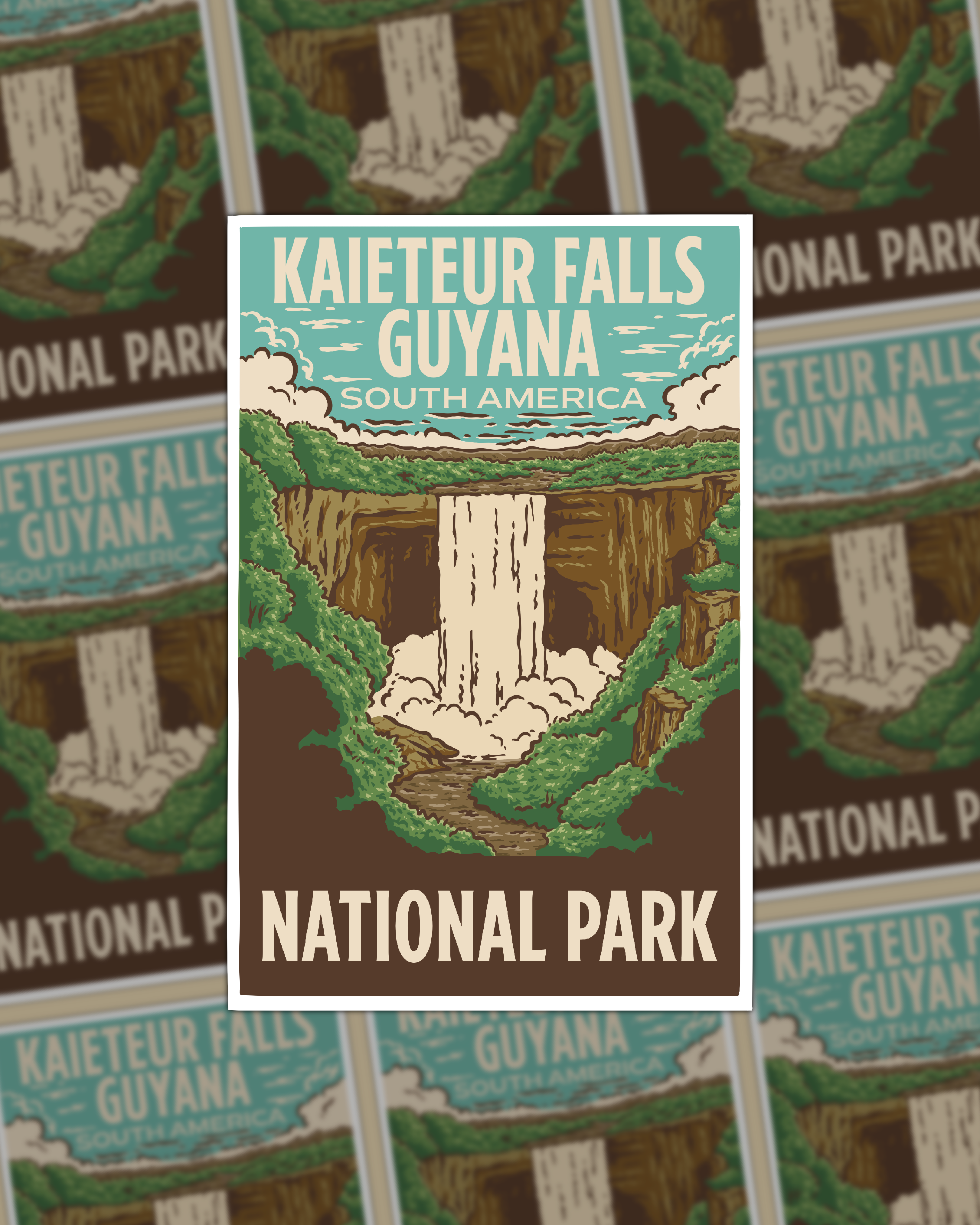 Kaieteur Falls Poster Design branding design falls graphic design illustration logo mountain national park nature poster vector