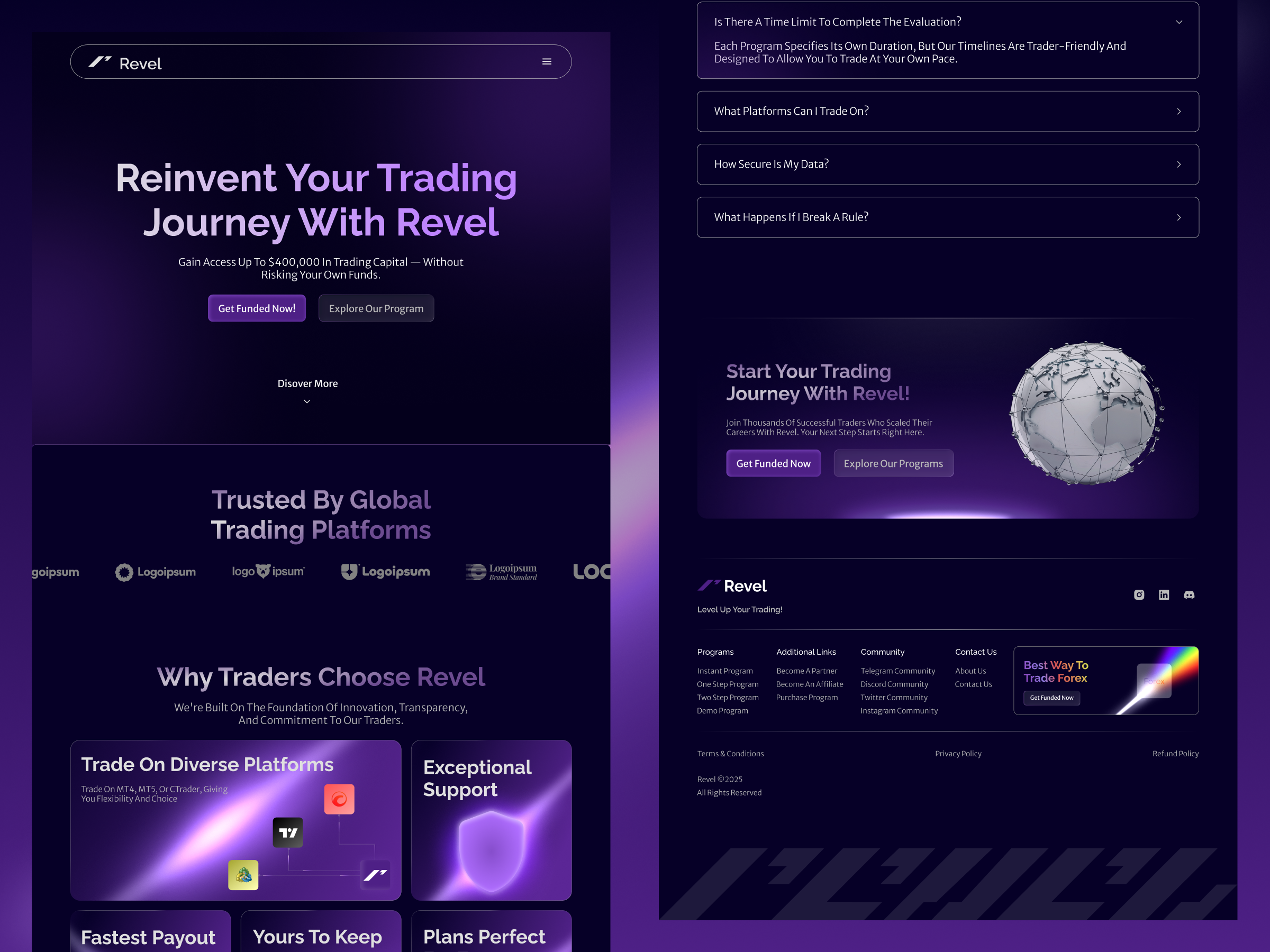 Revel - A New Standard in Prop Trading branding dribbble figma firm framer framer designer framer website krafted landing page prop firm prop firm landing page redesign saas trading ui uiux web redesign website website design