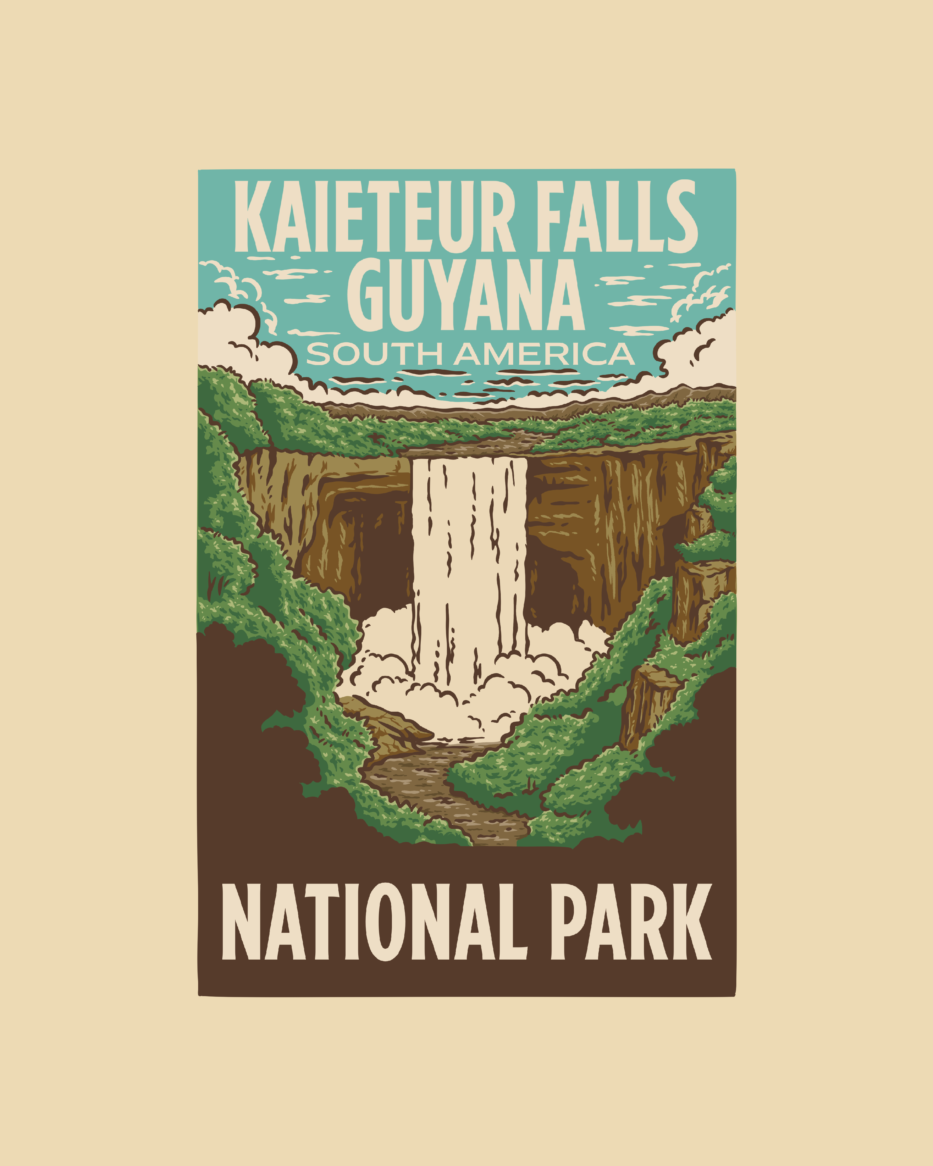 Vintage Outdoor Kaieteur Falls Poster Design branding design graphic design illustration logo mountain nature poster poster design vector