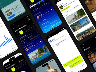 Personal AI Fitness & Wellness Assistant ai blog branding chatbot clean ui dark mode design digital fitness logo map music player nutrition sleep habits ui wellness