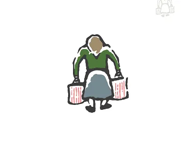Old Woman With Grocery Bags bag buy draw drawing grandmother grocery bags headscarf logo logos logotype old sale woman
