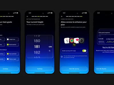 Wellness App Onboarding apple branding clean ui dark mode design digital gradient illustration liquid glass mobile app onboarding ui