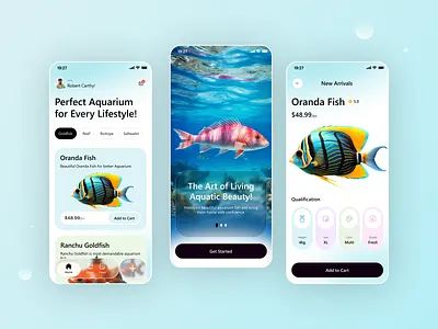 Aqua - A Digital Aquarium Mobile App app aquarium management app aquarium marketplace branding colorful ui design fish care mobile app fish catalog app fish market app fishing agency interior design minimal ui design mobile app design modern app ui ui ux web design website design