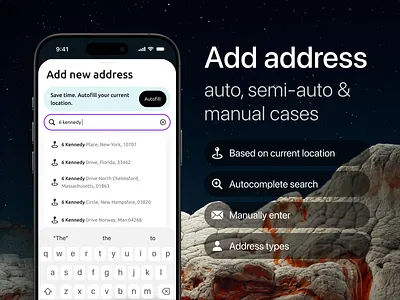 Add address. Auto, semi-auto and manual cases address personal information product product design profile settings ui ux