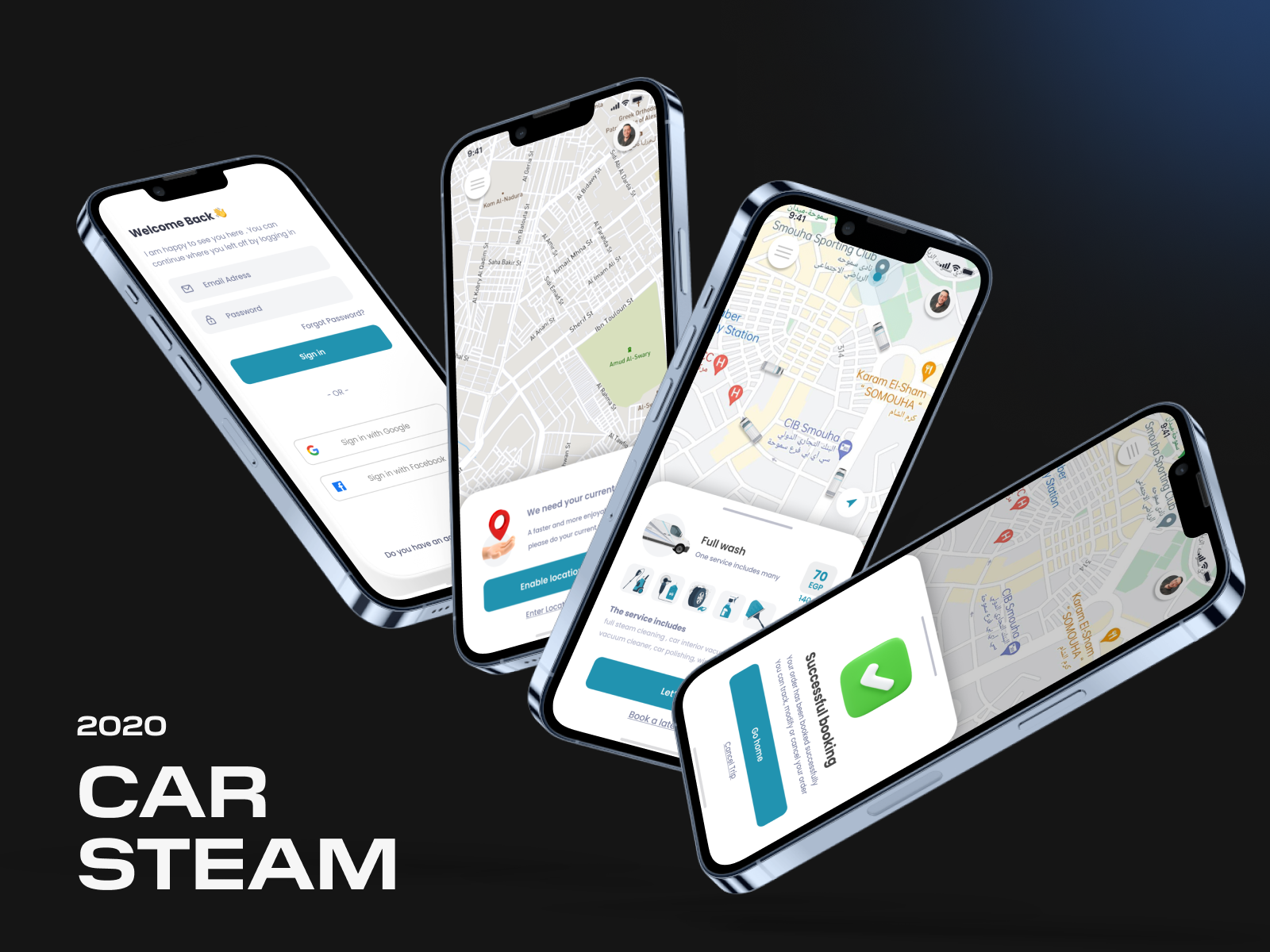 Car Steam - Mobile App 3d animation branding car wash cars graphic design logo motion graphics steam ui ui design uiux