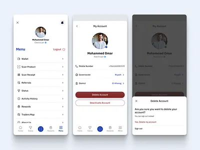 Menu and account account blue button loyalty app menu mobile navigation red ui ux