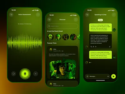 EchoTalk – Speak with AI, Get Real-Time Voice Feedback ai aiapp appdesign assistant chat concept darkui edtech figma futureui gradient learning mobileapp neon soundwave speaking ui ux voice voiceassistant