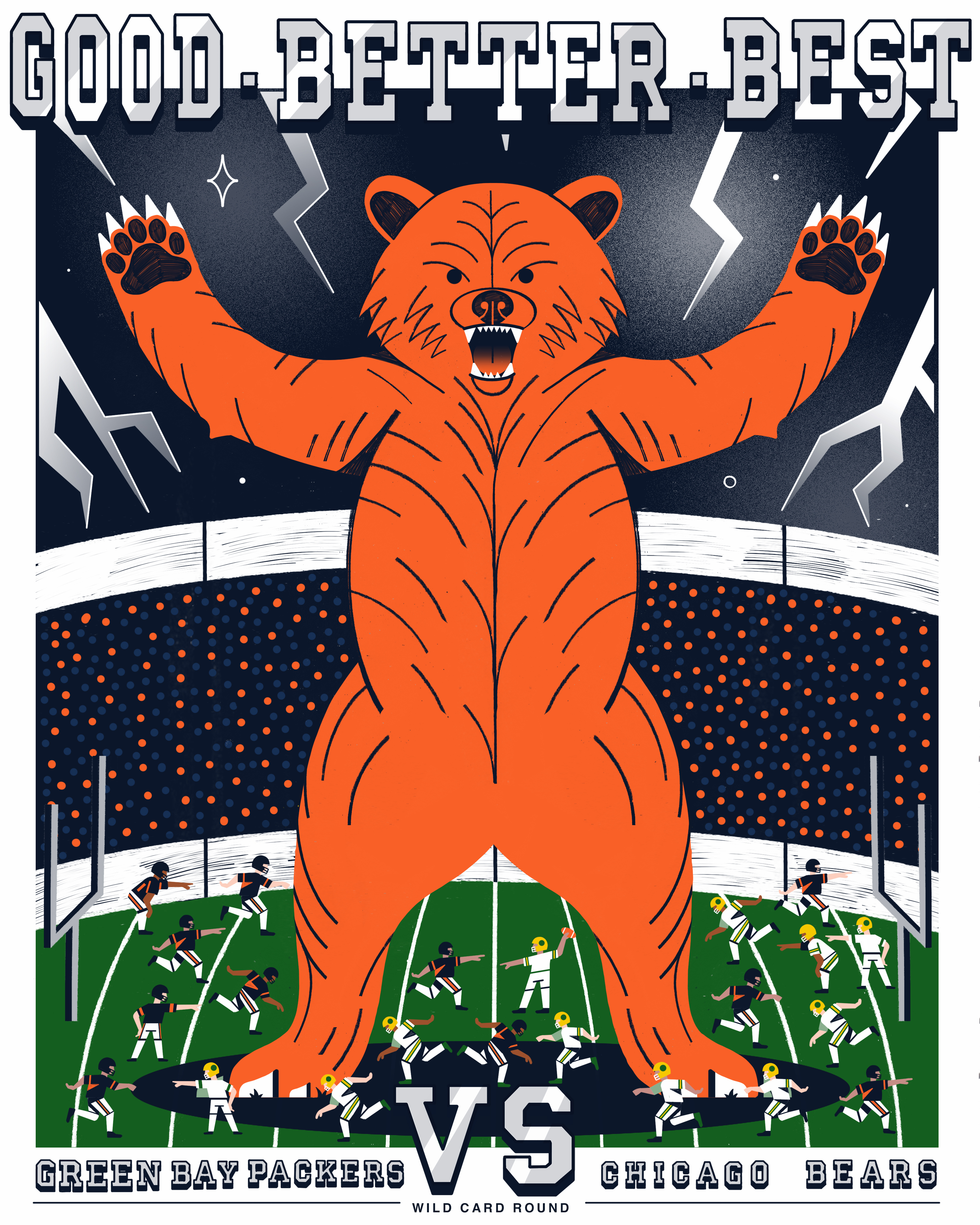 Chicago bears vs Green Bay Packers Poster colour design editorial illustration illustration poster design print