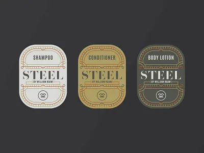 William Roam STEEL liquids labels badge label shampoo
