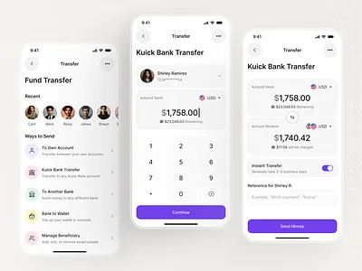 Kuick Bank - Secure Fund Transfer & Money Movement UI Flow app concept banking banking app clean ui design design system fintech fund transfer minimal money management money movement neobank payment app saas transaction transfer flow ui ux ui design user flow wallet ui