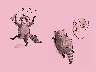 Drunk raccoon alcohol drinking drunk hanover ink raccoon rodent tipsy virginia watercolor