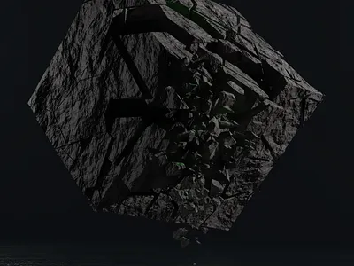 Crushed Blender Default Cube 3d aesthetic blender concept cube dark illustration mountain nature rocks texture wallpaper