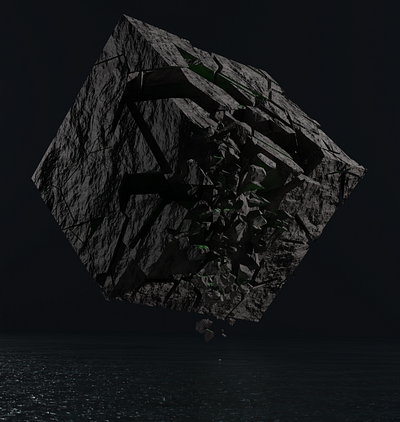 Crushed Blender Default Cube 3d aesthetic blender concept cube dark illustration mountain nature rocks texture wallpaper